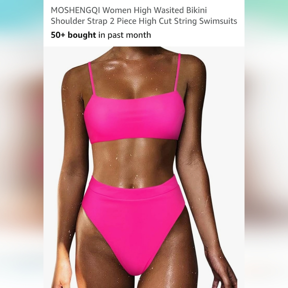 Moshengqi Hot Pink High Waisted Thong Bikini Set Small (J)
